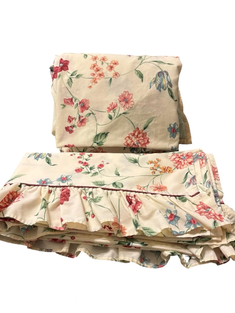 Vint Croscill Floral “Iris” Twin Sheet Set Flat Fitted Pink Tulip Morning Glory